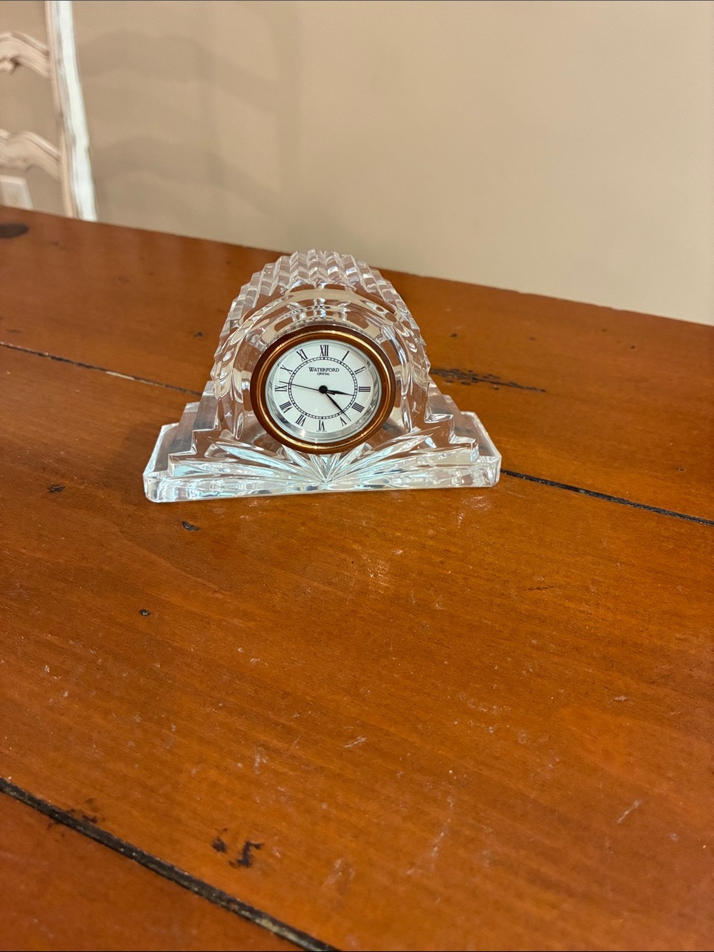 Waterford Clear Crystal Desk Clock with Gold Trim